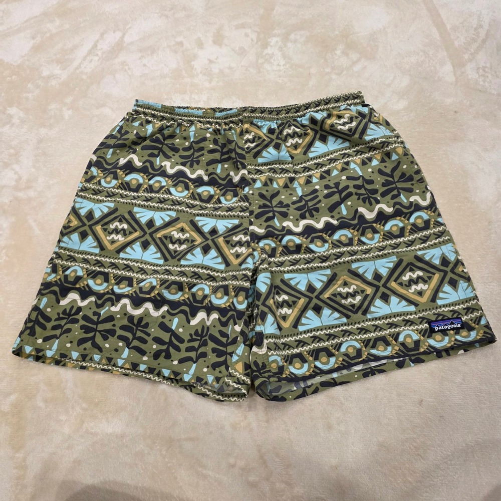 Patagonia Mens Baggies Longs Shorts Large Mangrove Tiki Palo Green Swim